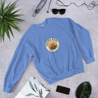 Golden Hour Run Club retro running crewneck sweatshirt — Heather Deep Royal, front-right