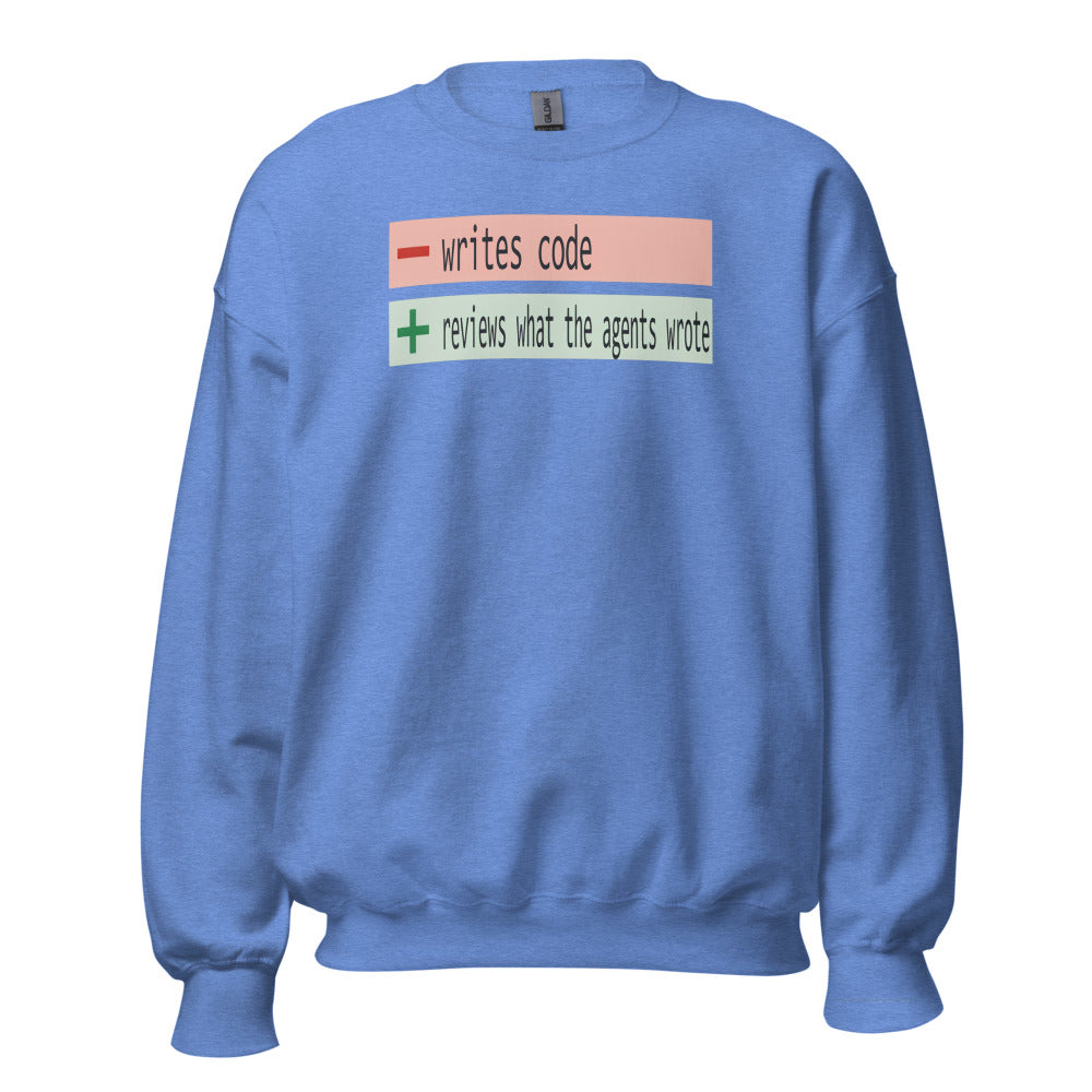 The Diff agentic AI engineer crewneck sweatshirt — Heather Deep Royal, front