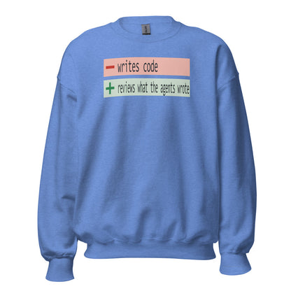 The Diff agentic AI engineer crewneck sweatshirt — Heather Deep Royal, front