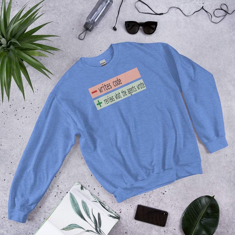 The Diff agentic AI engineer crewneck sweatshirt — Heather Deep Royal, flat lay