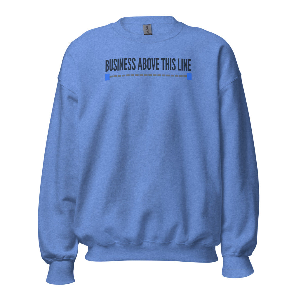 Business Above This Line crewneck sweatshirt — Heather Deep Royal, front