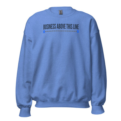 Business Above This Line crewneck sweatshirt — Heather Deep Royal, front