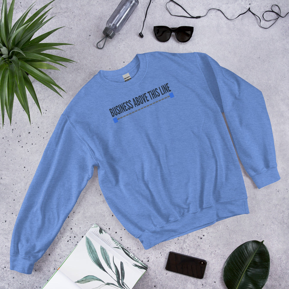 Business Above This Line crewneck sweatshirt — Heather Deep Royal, flat lay