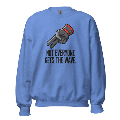 Not Everyone Gets The Wave biker wave motorcycle crewneck sweatshirt — Heather Deep Royal, front