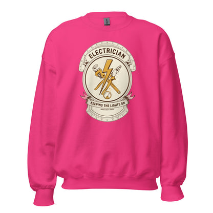 Electrician Journeyman trade crest crewneck — Heliconia, front