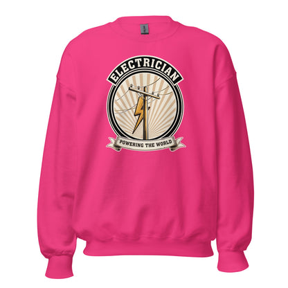 Powering The World electrician emblem crewneck — Heliconia, front