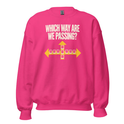 Which Way Are We Passing funny mahjong crewneck sweatshirt — Heliconia, front