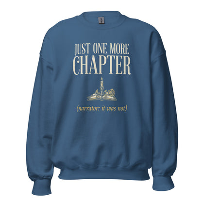 Just One More Chapter book lover dark academia crewneck sweatshirt — Indigo Blue, front