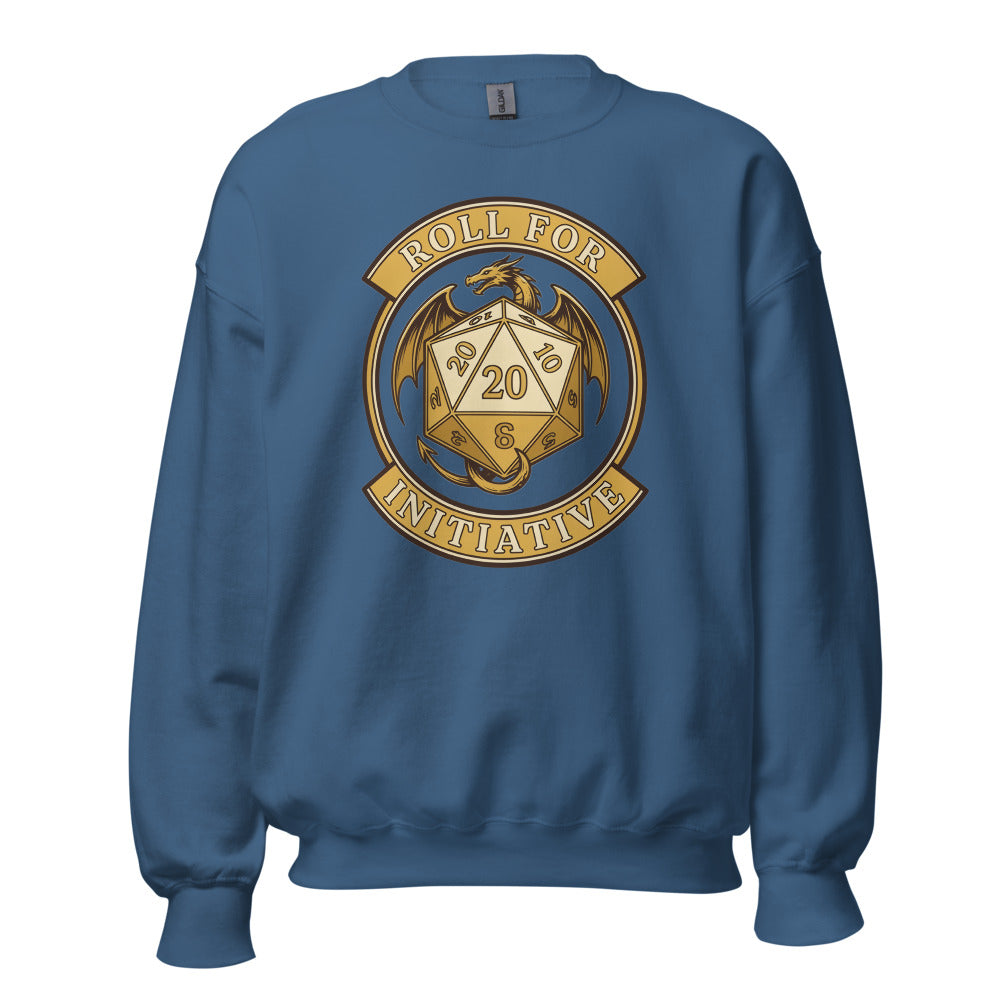 Roll For Initiative d20 dragon tabletop RPG crewneck sweatshirt — Indigo Blue, front