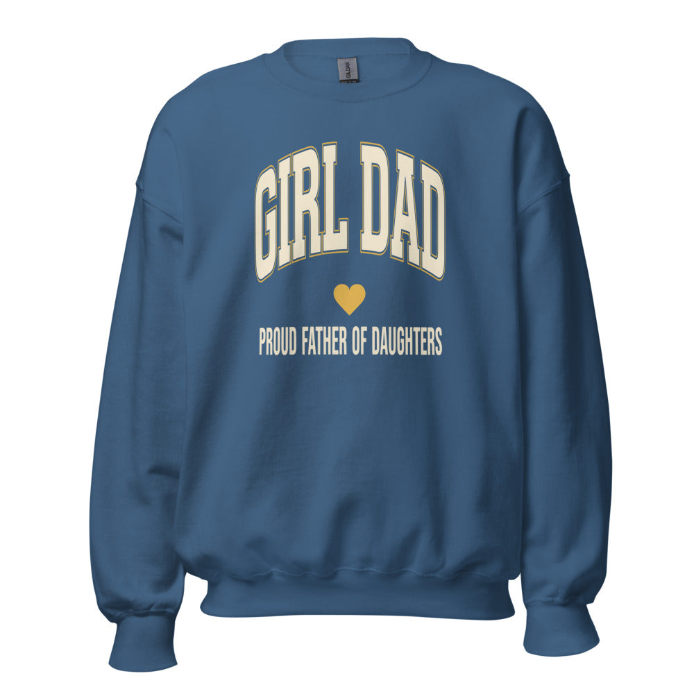 Girl Dad retro varsity crewneck sweatshirt — Indigo Blue, front