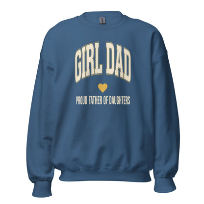 Girl Dad retro varsity crewneck sweatshirt — Indigo Blue, front