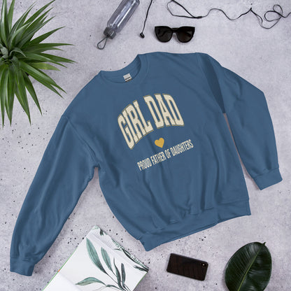 Girl Dad retro varsity crewneck sweatshirt — Indigo Blue, front-right