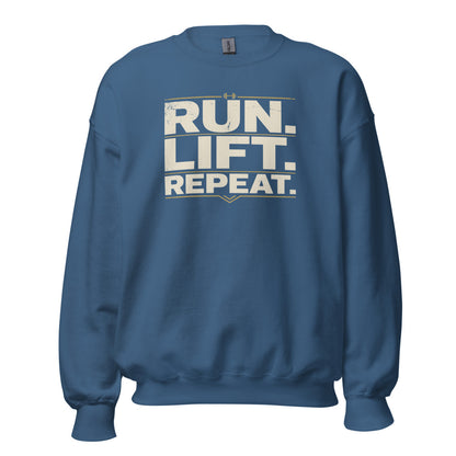 Run Lift Repeat vintage athletic crewneck sweatshirt — Indigo Blue, front