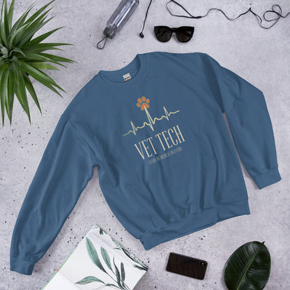 Every Heartbeat Matters minimalist vet tech crewneck sweatshirt — Indigo Blue, front-right