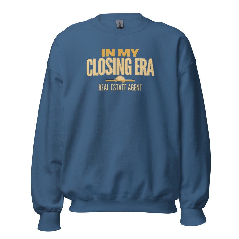 In My Closing Era real estate agent crewneck sweatshirt — Indigo Blue, front