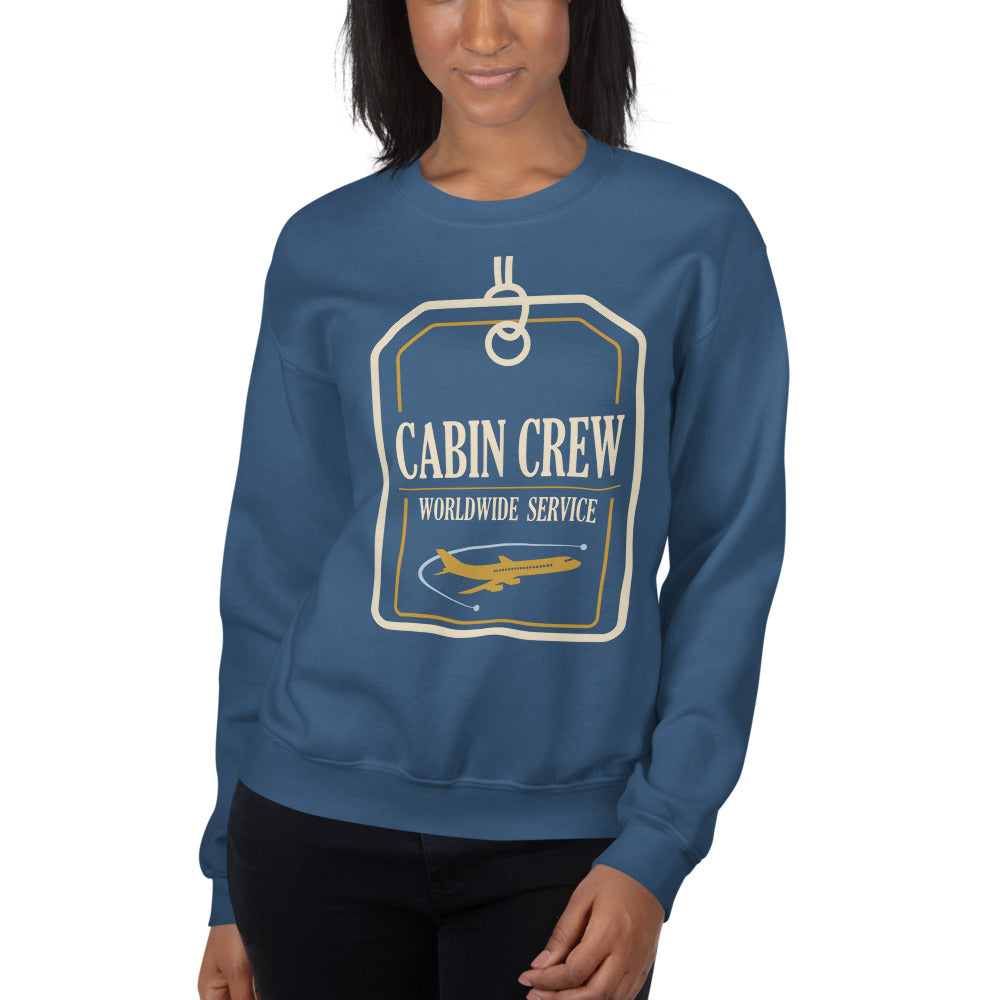Worldwide Service cabin crew crewneck sweatshirt — Indigo Blue, on model