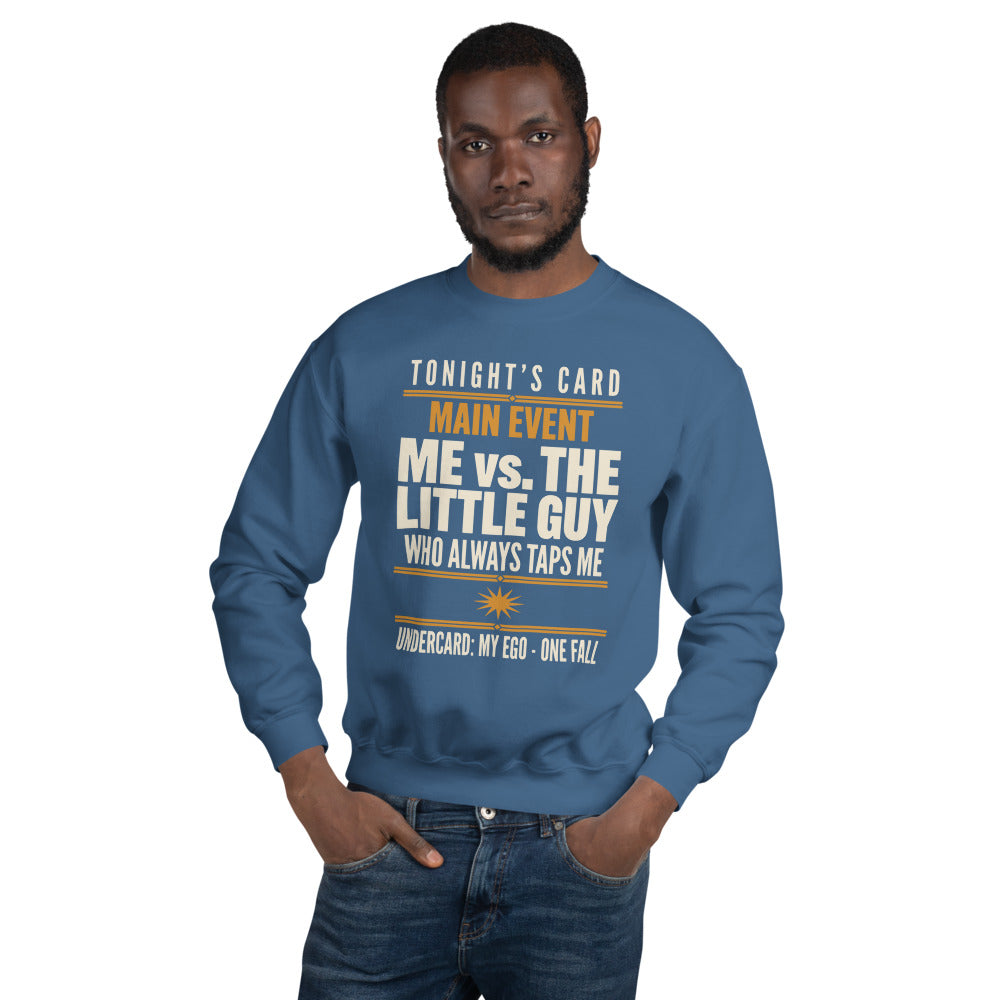 Tonight's Card funny Brazilian jiu jitsu crewneck sweatshirt — Indigo Blue, on model