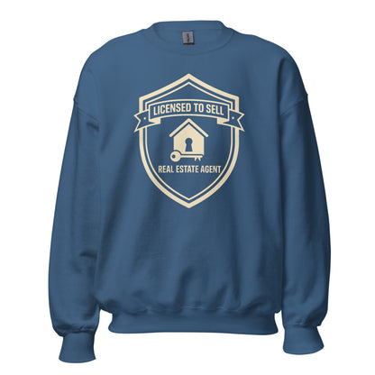 Licensed to Sell real estate agent crewneck sweatshirt — Indigo Blue, front