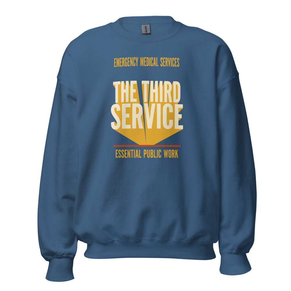 The Third Service EMS crewneck sweatshirt — Indigo Blue, front