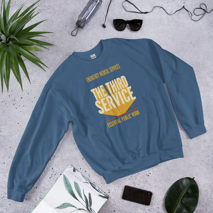 The Third Service EMS crewneck sweatshirt — Indigo Blue, flat lay