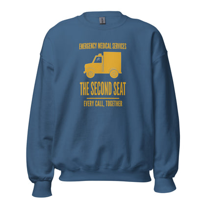 The Second Seat EMS paramedic crewneck — Indigo Blue, front