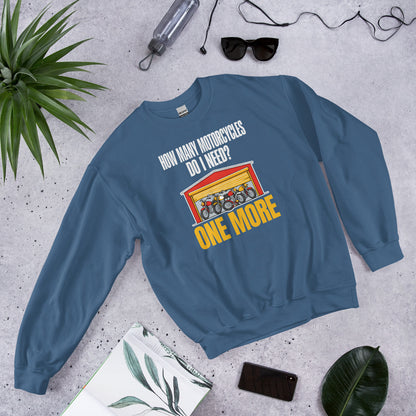 One More funny motorcycle crewneck sweatshirt — Indigo Blue, flat lay