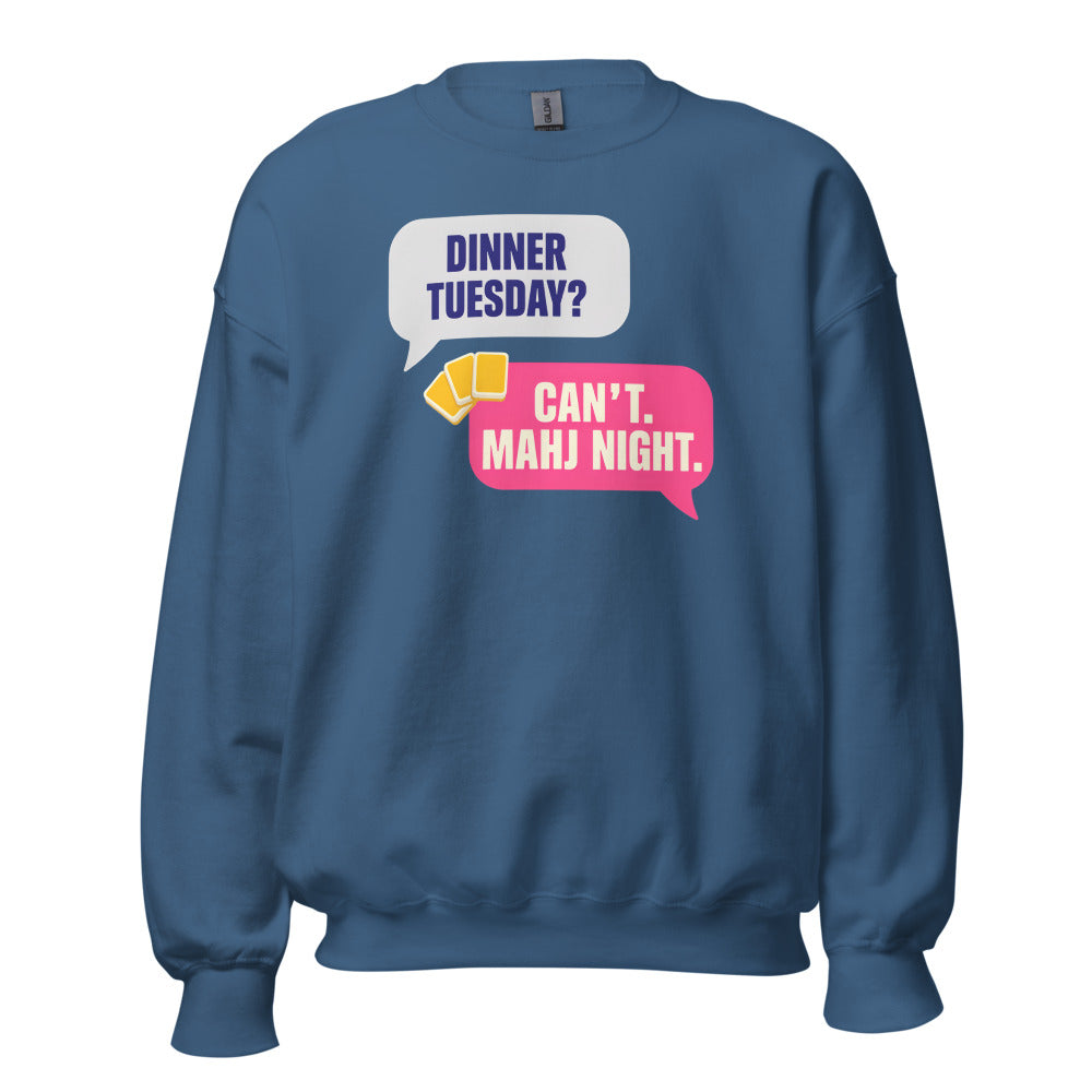 Mahj Night funny mahjong crewneck sweatshirt — Indigo Blue, front