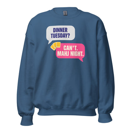 Mahj Night funny mahjong crewneck sweatshirt — Indigo Blue, front