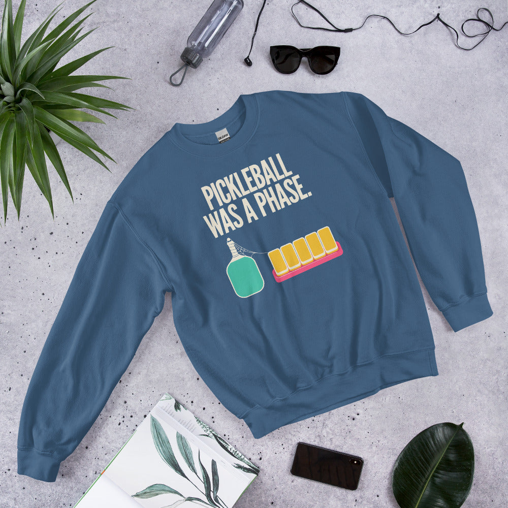 Pickleball Was A Phase funny mahjong crewneck sweatshirt — Indigo Blue, flat lay