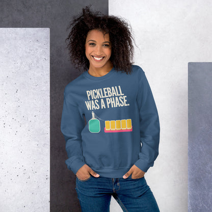 Pickleball Was A Phase funny mahjong crewneck sweatshirt — Indigo Blue, on model