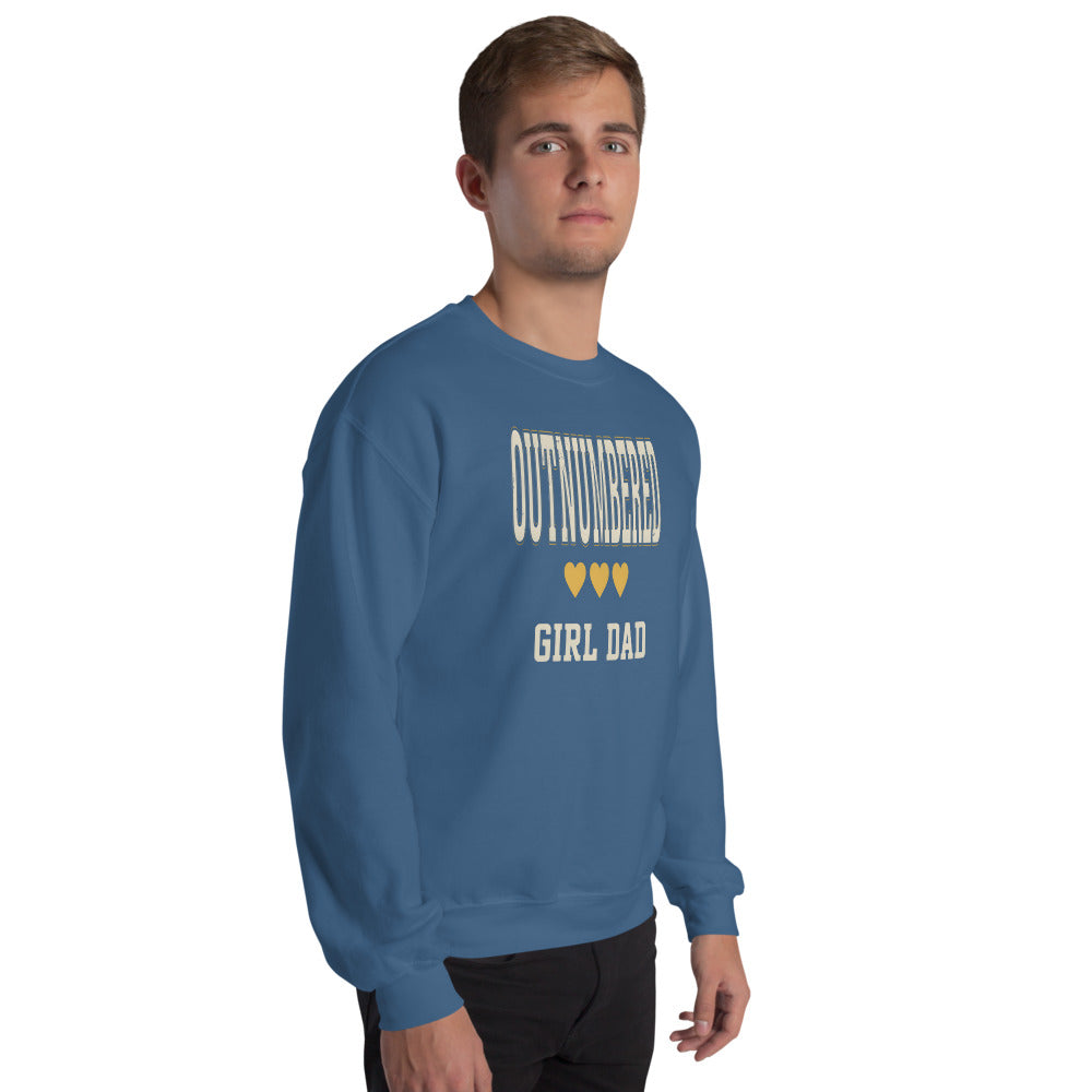 Girl Dad Outnumbered & Proud crewneck sweatshirt — Indigo Blue, on model