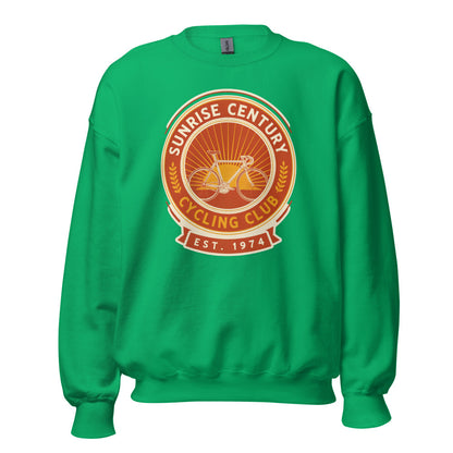 Sunrise Century C.C. retro cycling club badge crewneck — Irish Green, front