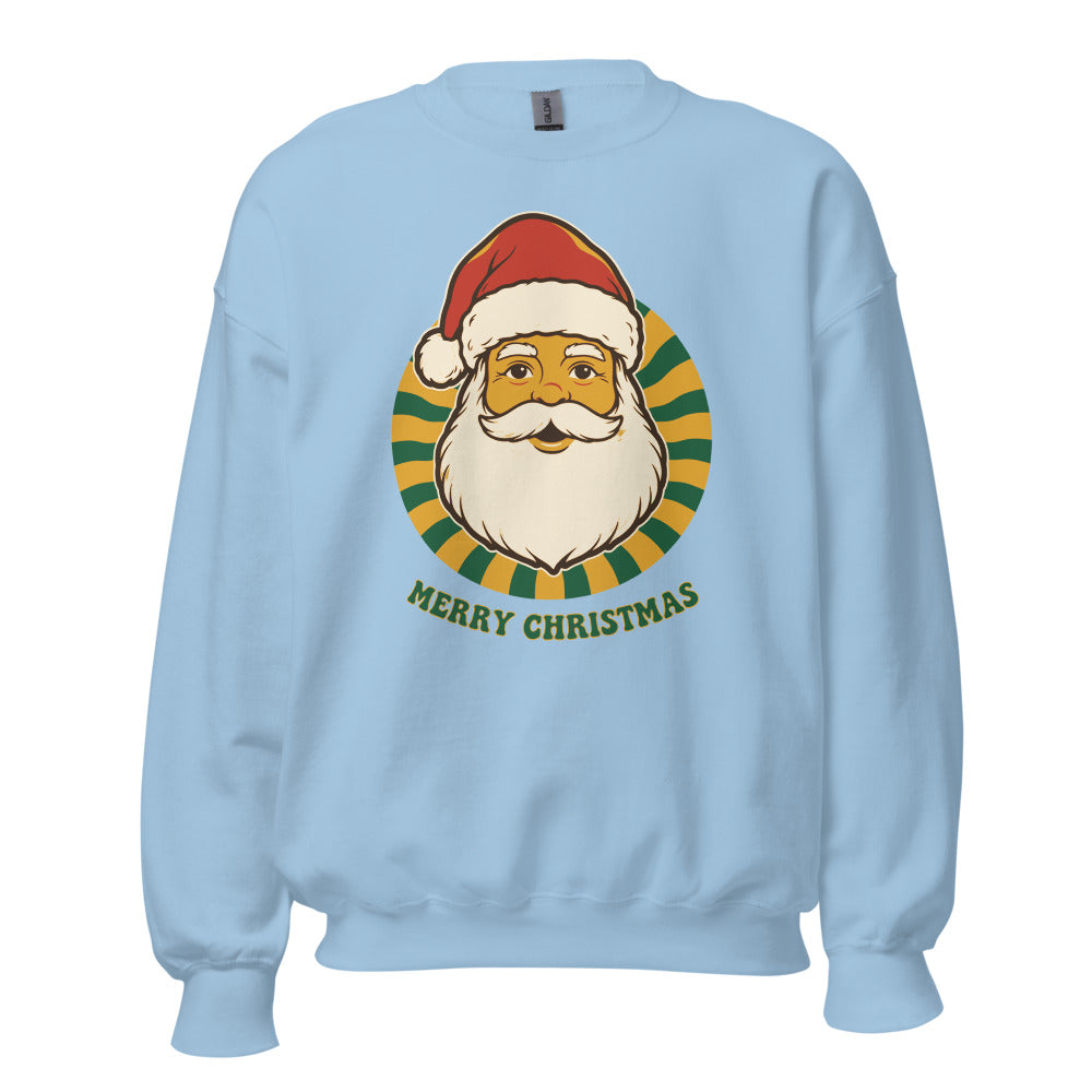 Groovy Santa retro Christmas crewneck sweatshirt — Light Blue, front