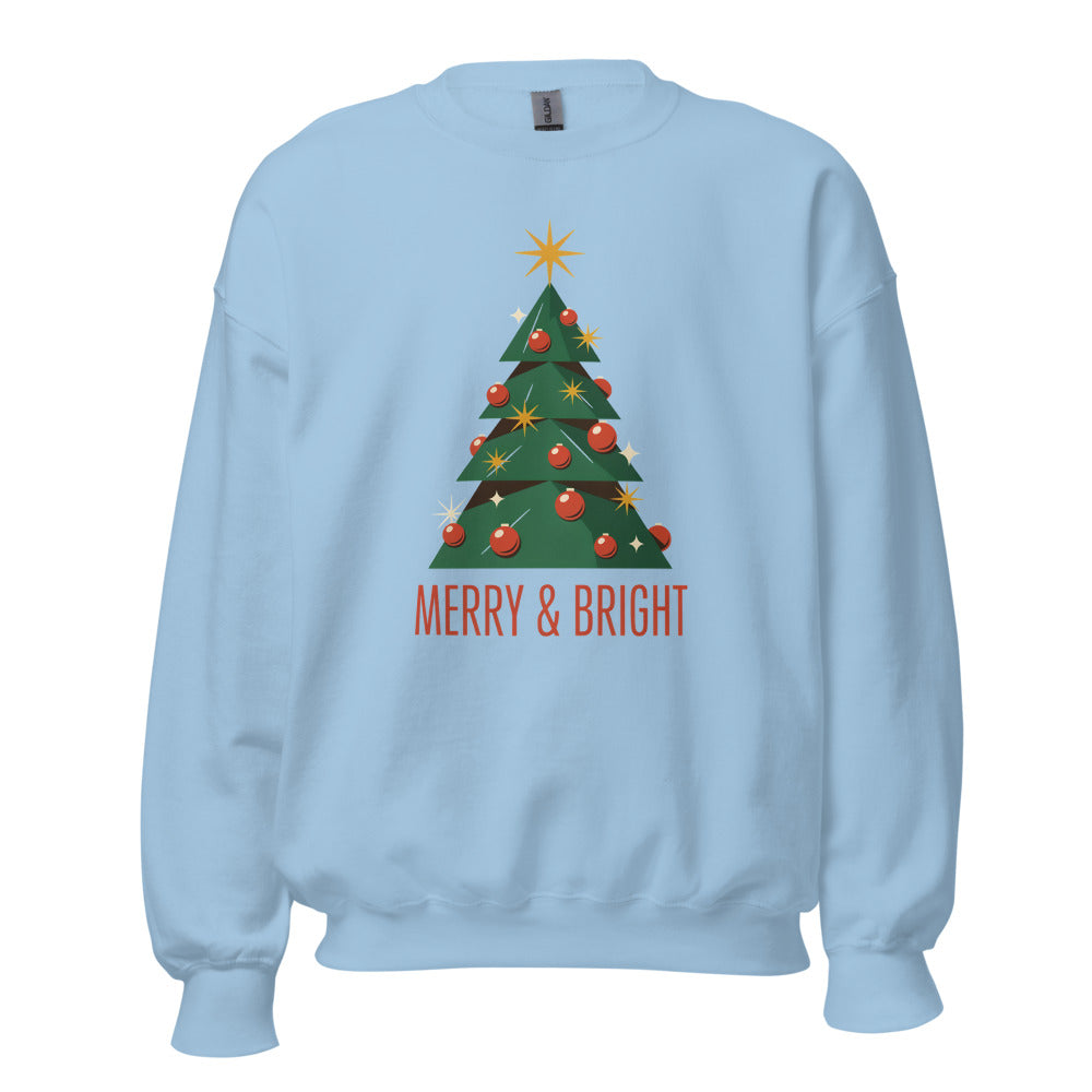 Atomic mid-century retro Christmas tree crewneck sweatshirt — Light Blue, front