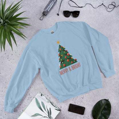 Atomic mid-century retro Christmas tree crewneck sweatshirt — Light Blue, front-right