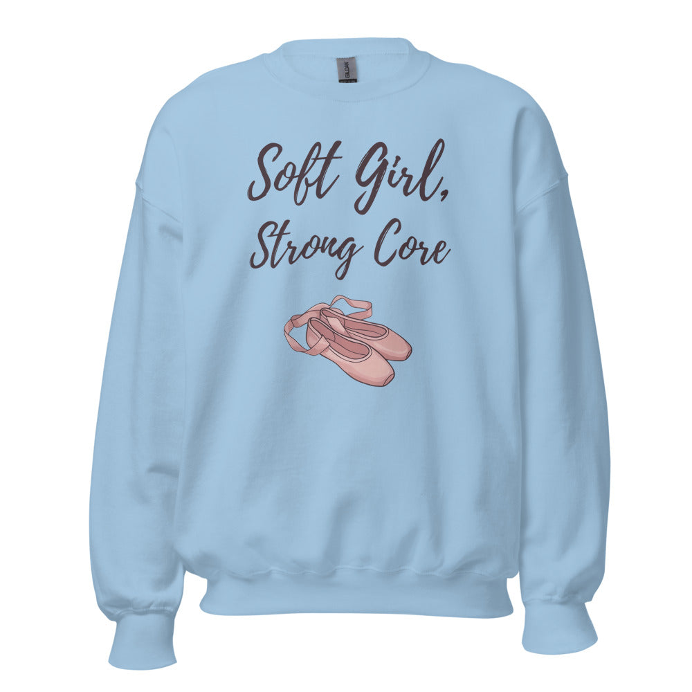 Soft Girl Strong Core ballet coquette pilates sweatshirt — Light Blue, front