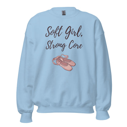 Soft Girl Strong Core ballet coquette pilates sweatshirt — Light Blue, front