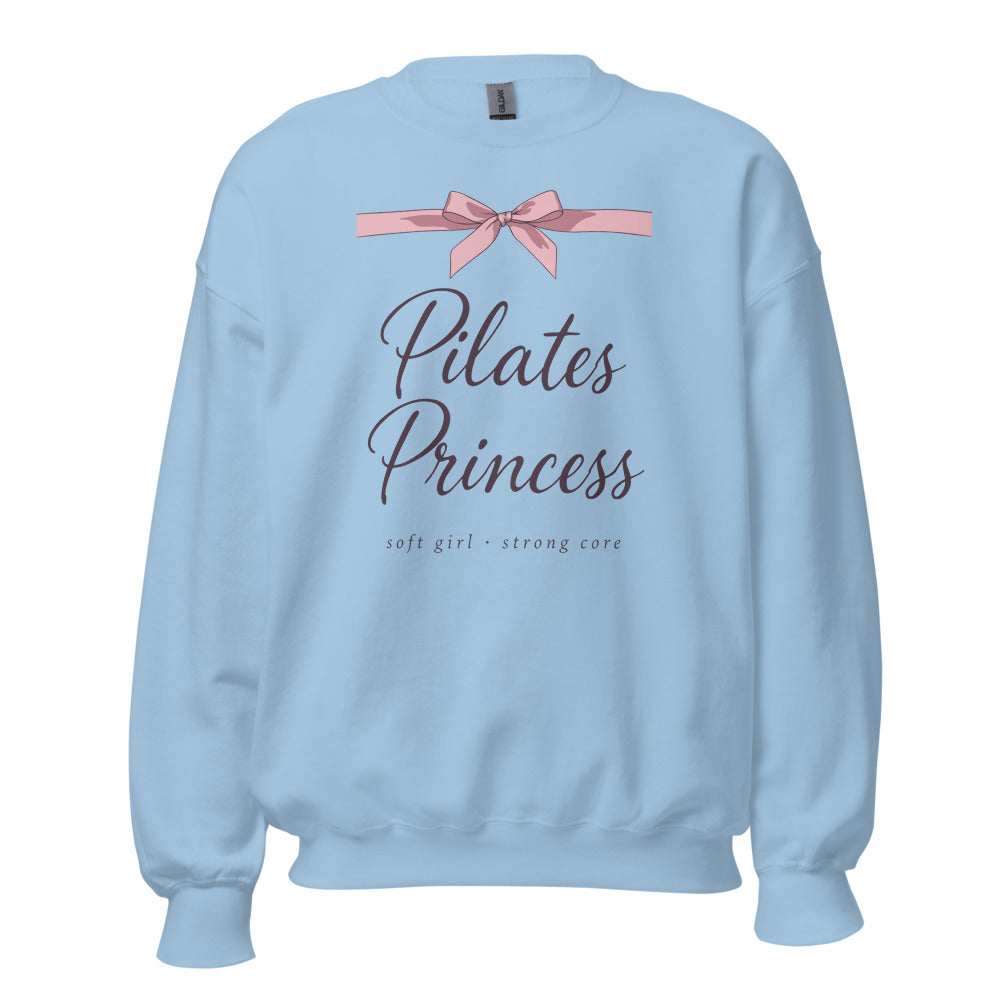 Pilates Princess coquette bow crewneck sweatshirt — Light Blue, front