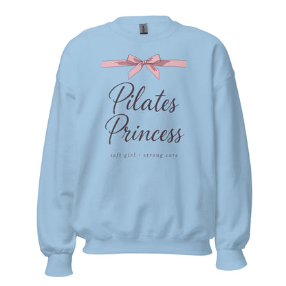 Pilates Princess coquette bow crewneck sweatshirt — Light Blue, front