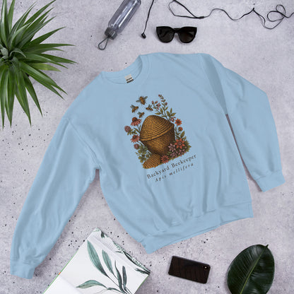 Backyard Beekeeper field-guide bee crewneck sweatshirt — Light Blue, front-right