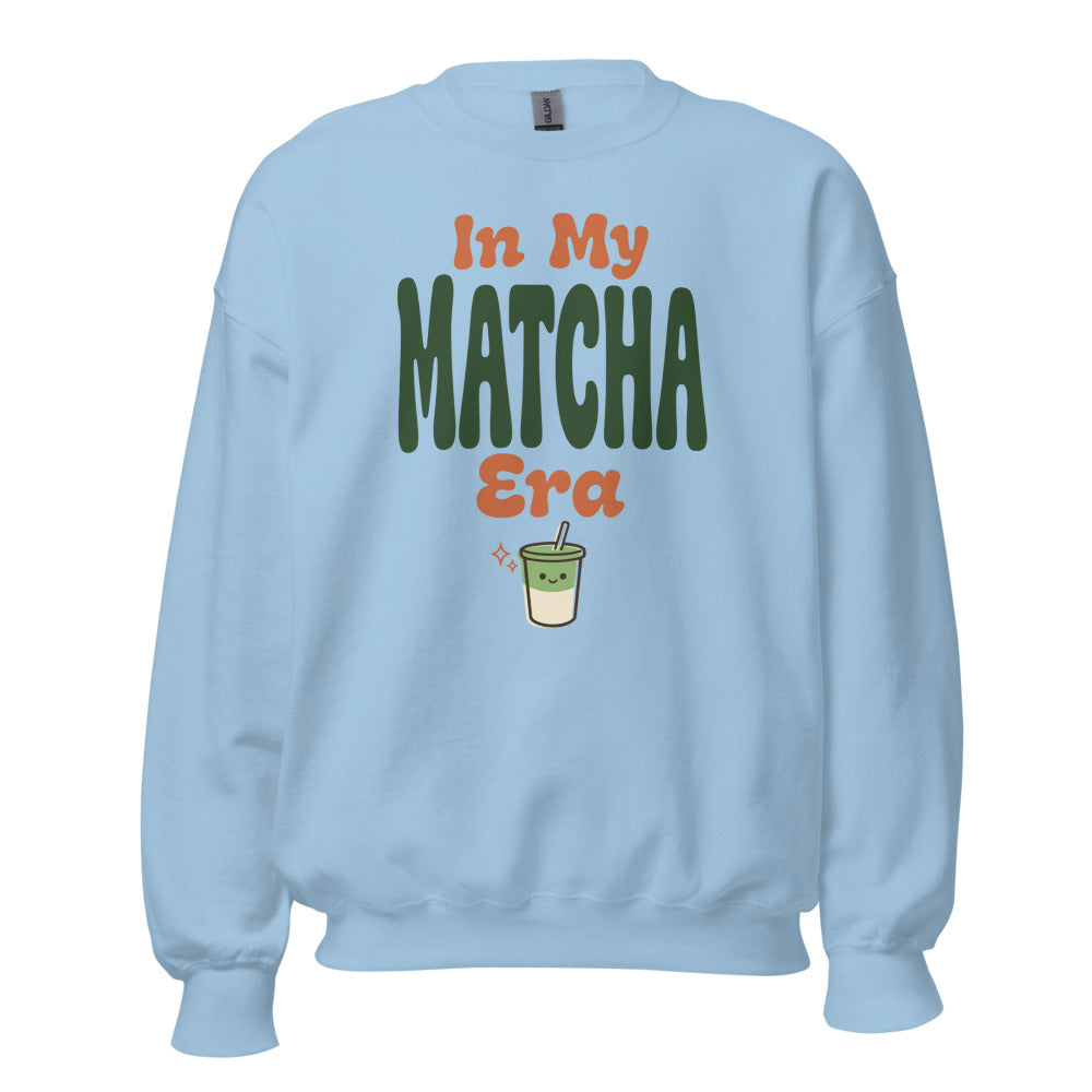 In My Matcha Era retro matcha crewneck sweatshirt — Light Blue, front