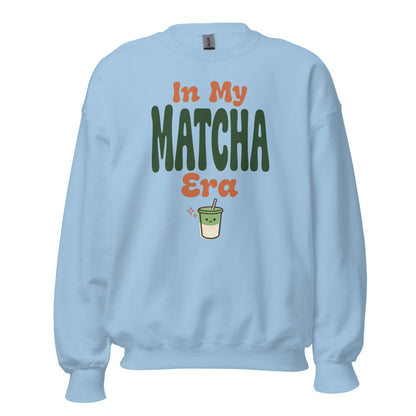 In My Matcha Era retro matcha crewneck sweatshirt — Light Blue, front