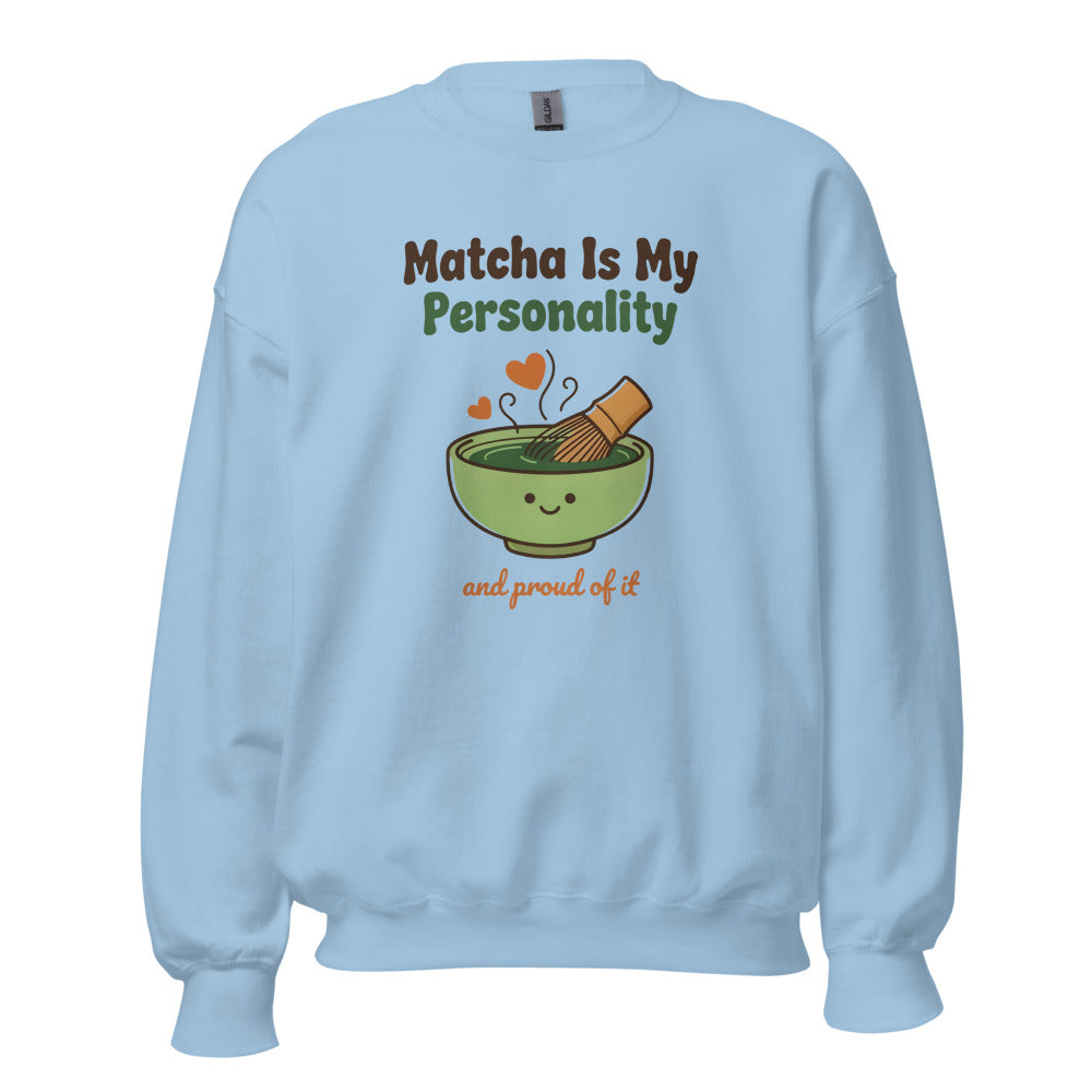 Matcha Is My Personality retro matcha crewneck sweatshirt — Light Blue, front