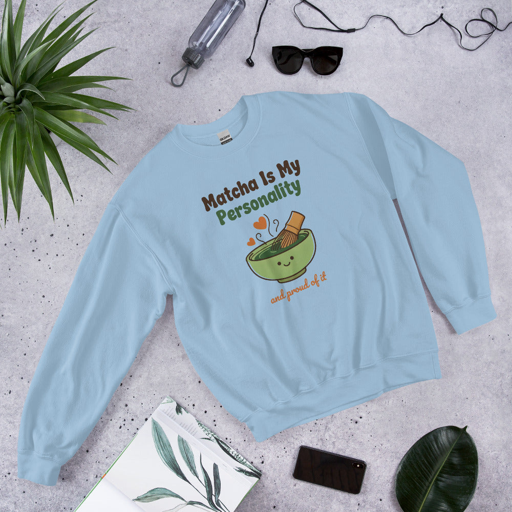 Matcha Is My Personality retro matcha crewneck sweatshirt — Light Blue, front-right