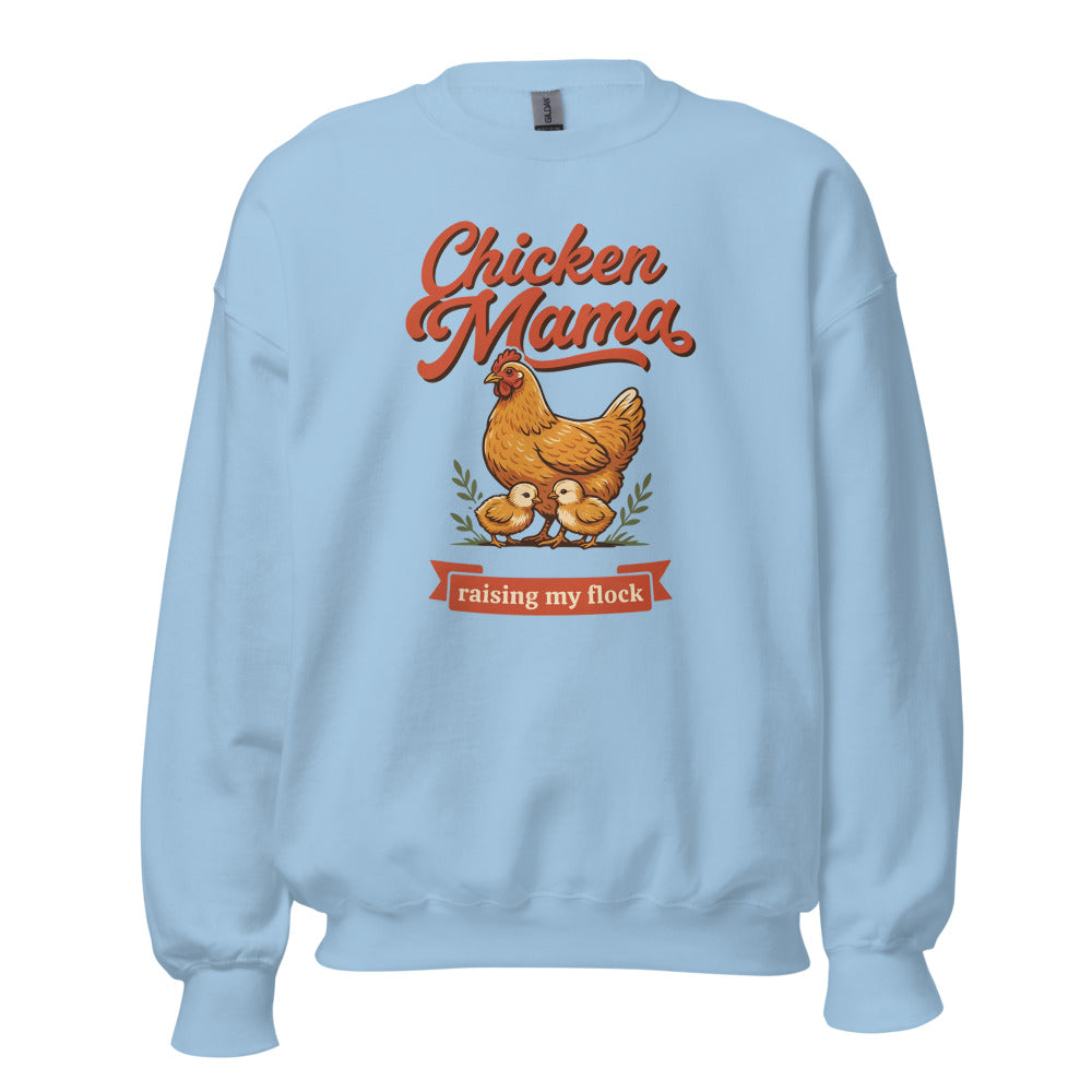 Chicken Mama raising my flock chicken keeper crewneck sweatshirt — Light Blue, front