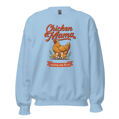 Chicken Mama raising my flock chicken keeper crewneck sweatshirt — Light Blue, front