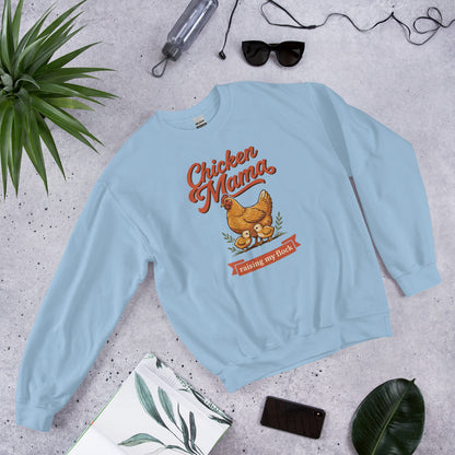 Chicken Mama raising my flock chicken keeper crewneck sweatshirt — Light Blue, front-right