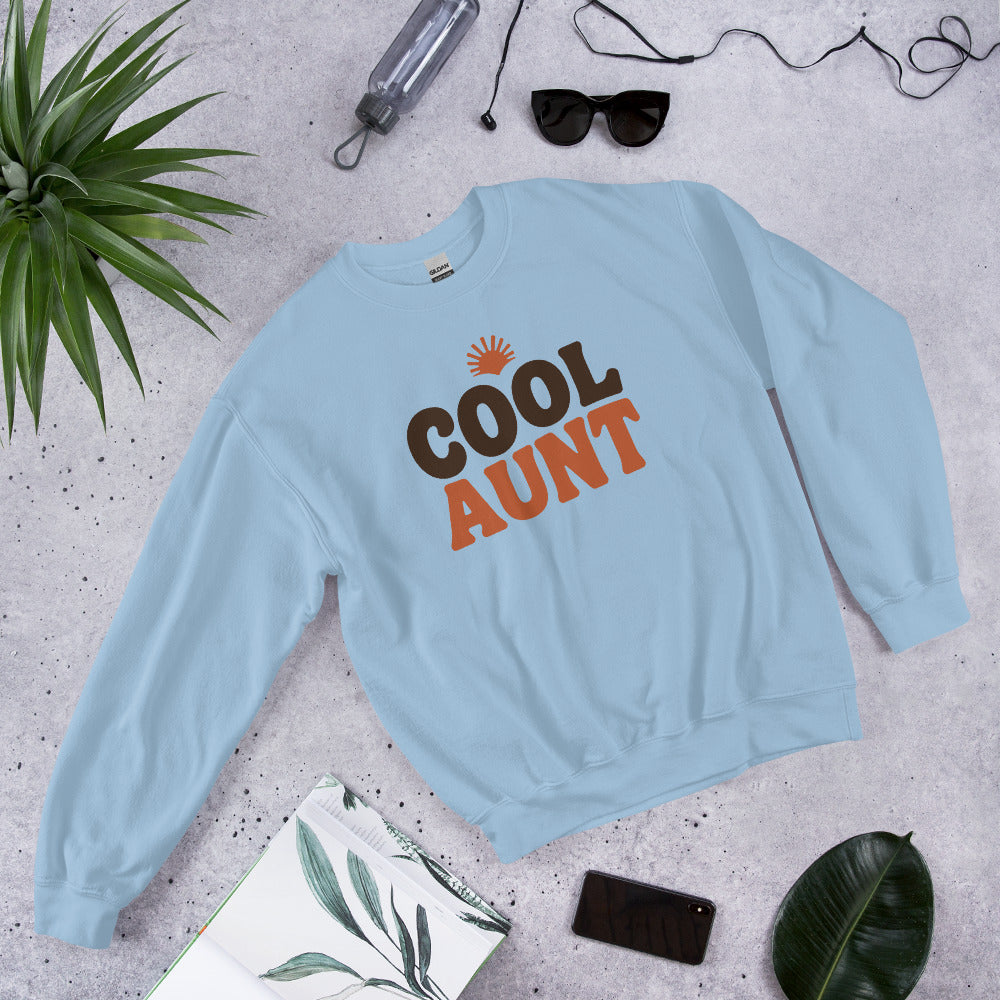 Cool Aunt retro groovy aunt crewneck sweatshirt — Light Blue, front-right
