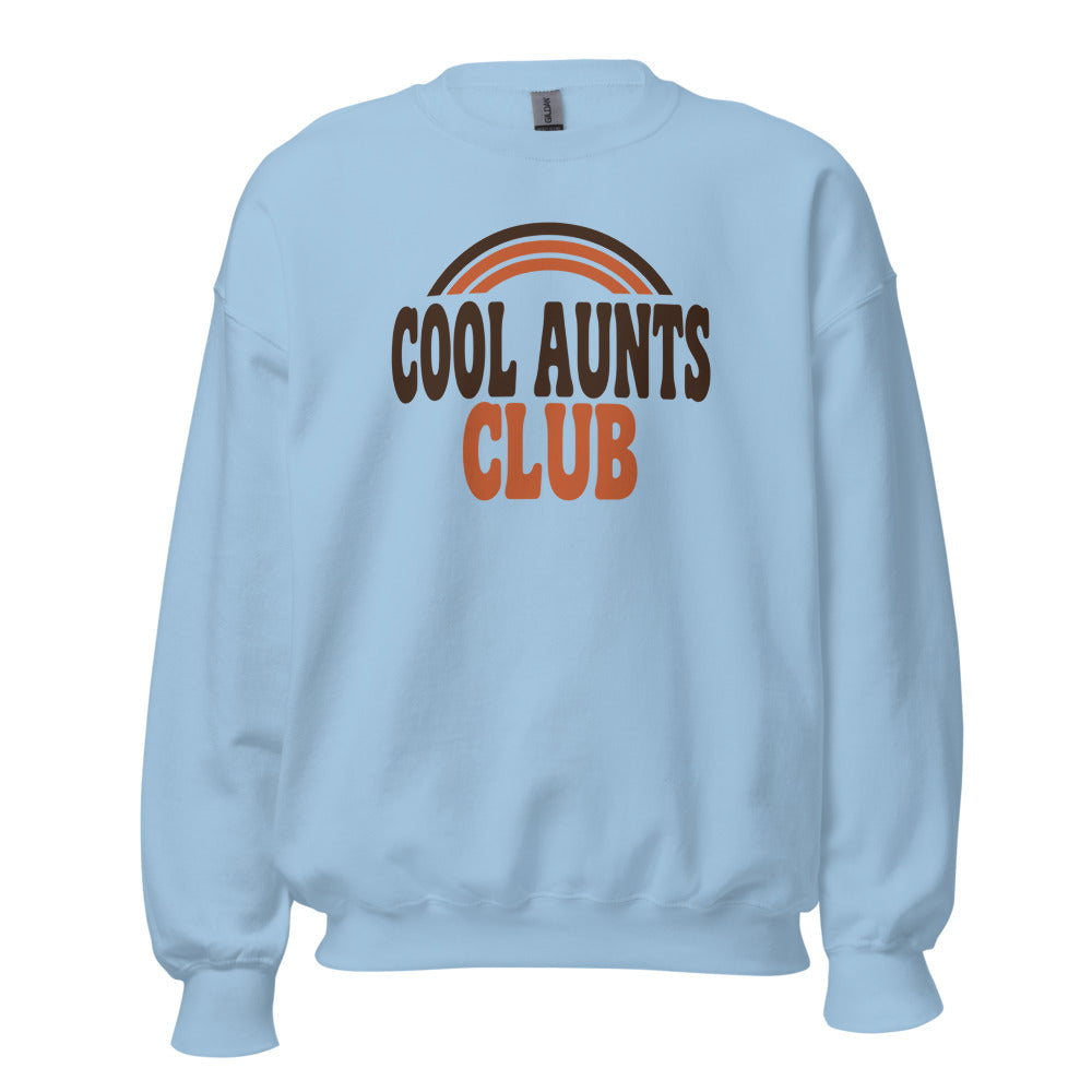 Cool Aunts Club retro groovy aunt crewneck sweatshirt — Light Blue, front