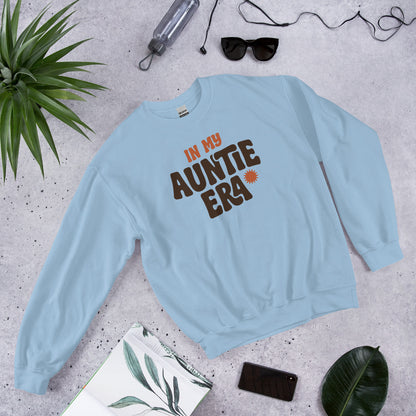 In My Auntie Era retro groovy aunt crewneck sweatshirt — Light Blue, front-right
